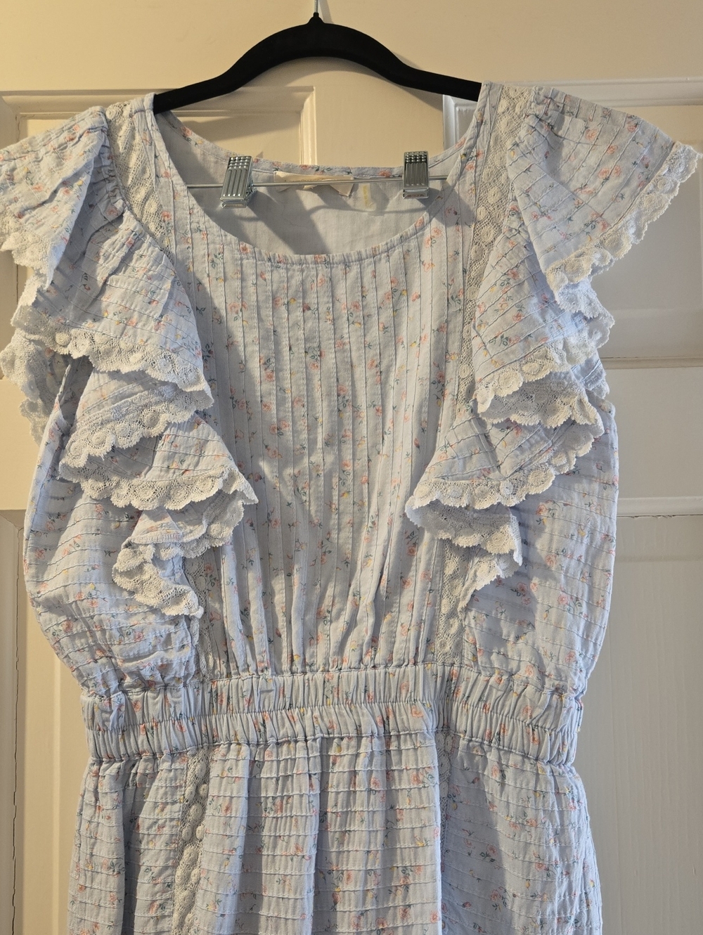 LoveShackFancy Powder Blue Ruffle Mini Dress - Picture 3 of 7